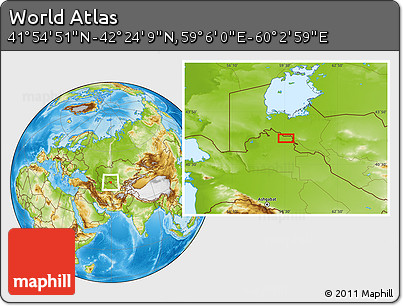 Physical Location Map of the Area around 42° 9' 30" N, 59° 34' 30" E