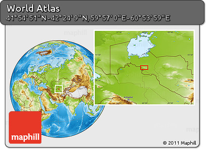 Physical Location Map of the Area around 42° 9' 30" N, 60° 25' 29" E
