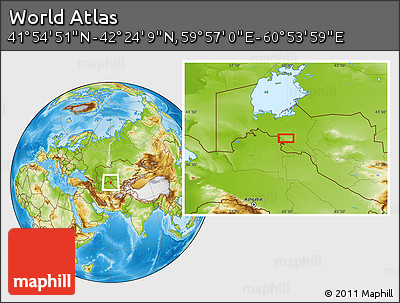 Physical Location Map of the Area around 42° 9' 30" N, 60° 25' 29" E
