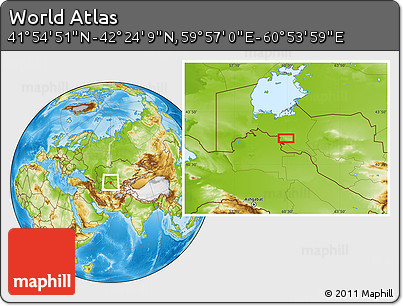 Physical Location Map of the Area around 42° 9' 30" N, 60° 25' 29" E