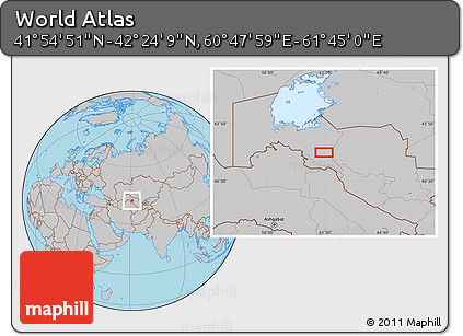 Gray Location Map of the Area around 42° 9' 30" N, 61° 16' 29" E