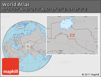 Gray Location Map of the Area around 42° 9' 30" N, 61° 16' 29" E