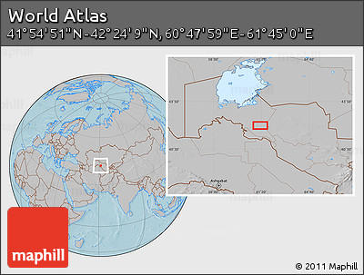 Gray Location Map of the Area around 42° 9' 30" N, 61° 16' 29" E, hill shading