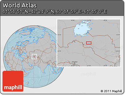 Gray Location Map of the Area around 42° 9' 30" N, 61° 16' 29" E, hill shading