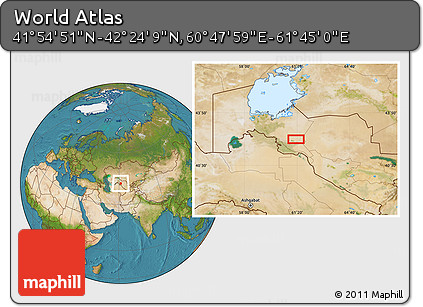 Satellite Location Map of the Area around 42° 9' 30" N, 61° 16' 29" E