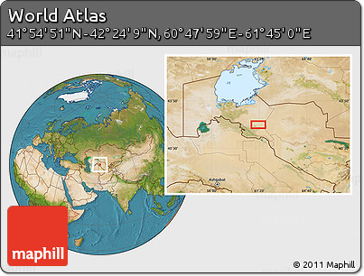 Satellite Location Map of the Area around 42° 9' 30" N, 61° 16' 29" E