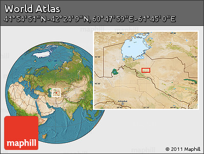 Satellite Location Map of the Area around 42° 9' 30" N, 61° 16' 29" E