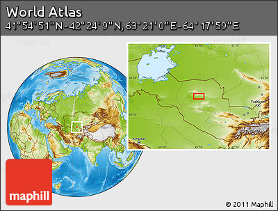 Physical Location Map of the Area around 42° 9' 30" N, 63° 49' 30" E