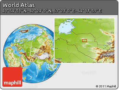 Physical Location Map of the Area around 42° 9' 30" N, 63° 49' 30" E