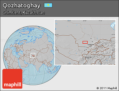 Gray Location Map of Qozhatoghay, hill shading