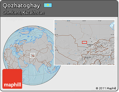 Gray Location Map of Qozhatoghay, hill shading