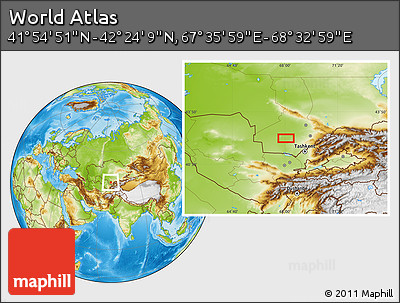 Physical Location Map of the Area around 42° 9' 30" N, 68° 4' 29" E