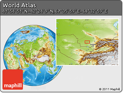 Physical Location Map of the Area around 42° 9' 30" N, 68° 4' 29" E