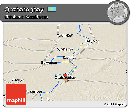 Shaded Relief Panoramic Map of Qozhatoghay