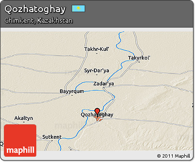 Shaded Relief Panoramic Map of Qozhatoghay