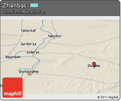 Shaded Relief Panoramic Map of Zhanbas