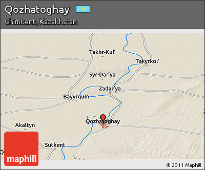 Shaded Relief Panoramic Map of Qozhatoghay