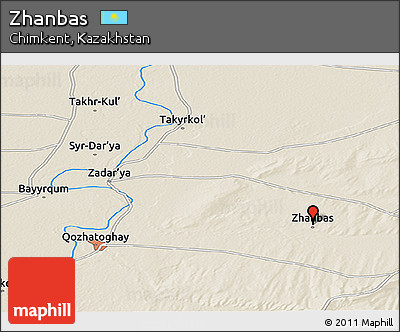 Shaded Relief Panoramic Map of Zhanbas