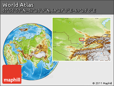 Physical Location Map of the Area around 42° 9' 30" N, 68° 55' 30" E