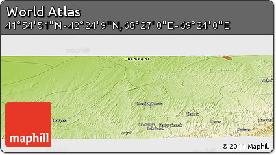 Physical Panoramic Map of the Area around 42° 9' 30" N, 68° 55' 30" E