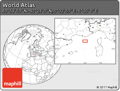 Blank Location Map of the Area around 42° 9' 30" N, 6° 1' 30" E