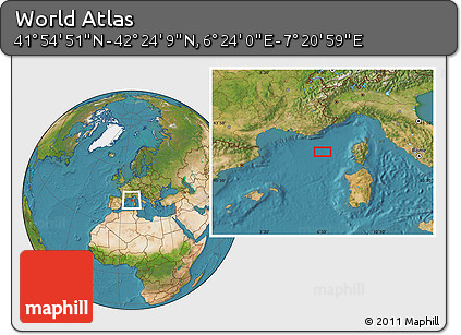 Satellite Location Map of the Area around 42° 9' 30" N, 6° 52' 30" E