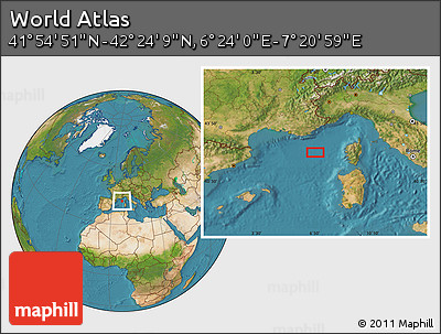 Satellite Location Map of the Area around 42° 9' 30" N, 6° 52' 30" E