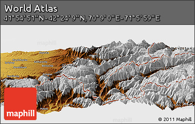 Physical Panoramic Map of the Area around 42° 9' 30" N, 70° 37' 30" E