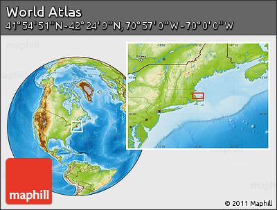 Physical Location Map of the Area around 42° 9' 30" N, 70° 28' 29" W