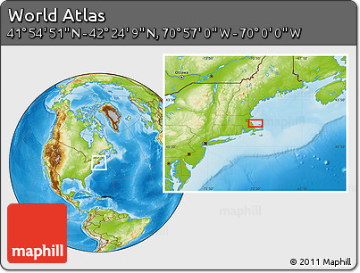 Physical Location Map of the Area around 42° 9' 30" N, 70° 28' 29" W