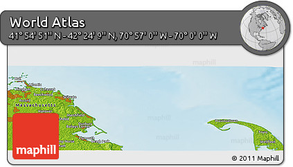Physical Panoramic Map of the Area around 42° 9' 30" N, 70° 28' 29" W