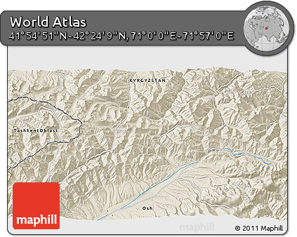 Shaded Relief 3D Map of the Area around 42° 9' 30" N, 71° 28' 29" E