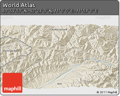 Shaded Relief 3D Map of the Area around 42° 9' 30" N, 71° 28' 29" E