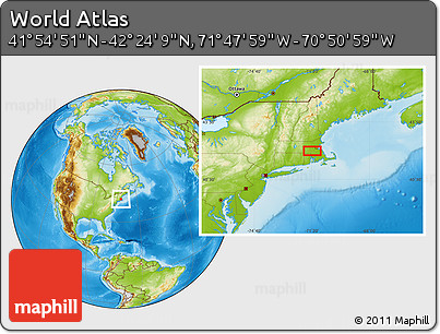 Physical Location Map of the Area around 42° 9' 30" N, 71° 19' 29" W