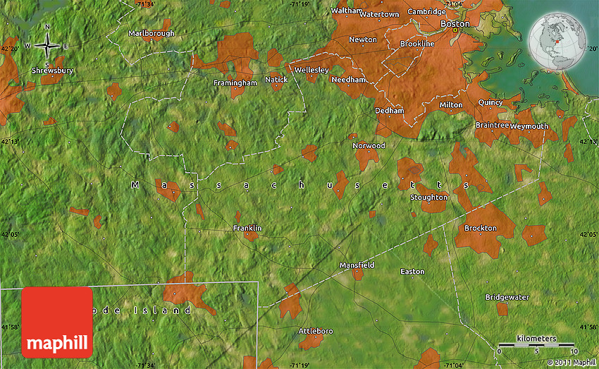 Satellite Map of Raynham