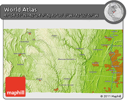 Physical 3D Map of the Area around 42° 9' 30" N, 73° 1' 30" W