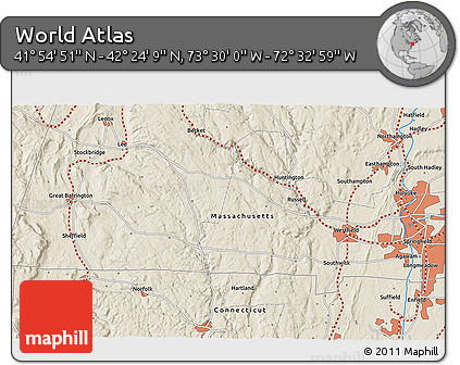 Shaded Relief 3D Map of the Area around 42° 9' 30" N, 73° 1' 30" W