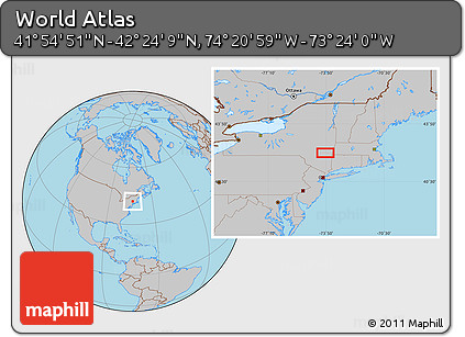 Gray Location Map of the Area around 42° 9' 30" N, 73° 52' 30" W