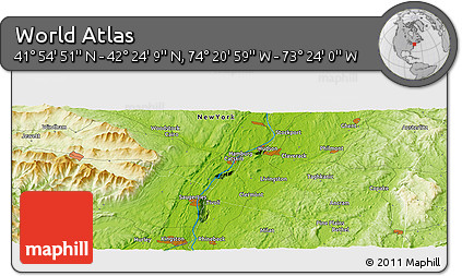 Physical Panoramic Map of the Area around 42° 9' 30" N, 73° 52' 30" W