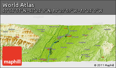 Physical Panoramic Map of the Area around 42° 9' 30" N, 73° 52' 30" W