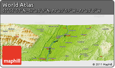 Physical Panoramic Map of the Area around 42° 9' 30" N, 73° 52' 30" W