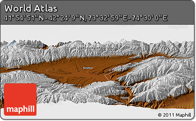 Physical Panoramic Map of the Area around 42° 9' 30" N, 74° 1' 30" E