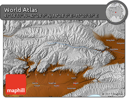 Physical Map of the Area around 42° 9' 30" N, 74° 52' 30" E
