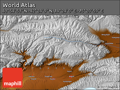 Physical Map of the Area around 42° 9' 30" N, 74° 52' 30" E