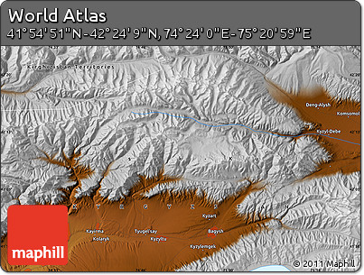 Physical Map of the Area around 42° 9' 30" N, 74° 52' 30" E