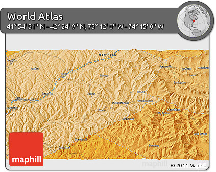 Political 3D Map of the Area around 42° 9' 30" N, 74° 43' 29" W