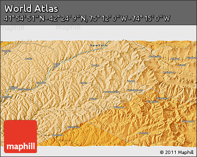 Political 3D Map of the Area around 42° 9' 30" N, 74° 43' 29" W