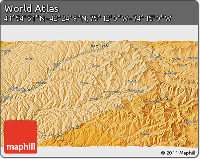 Political 3D Map of the Area around 42° 9' 30" N, 74° 43' 29" W