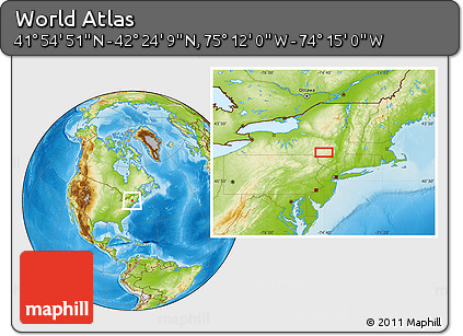 Physical Location Map of the Area around 42° 9' 30" N, 74° 43' 29" W