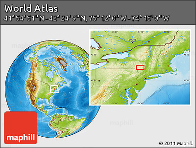 Physical Location Map of the Area around 42° 9' 30" N, 74° 43' 29" W